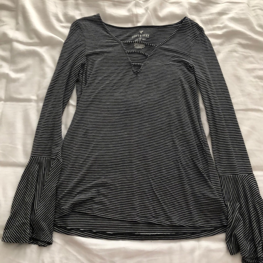 Long sleeve black and white striped shirt
